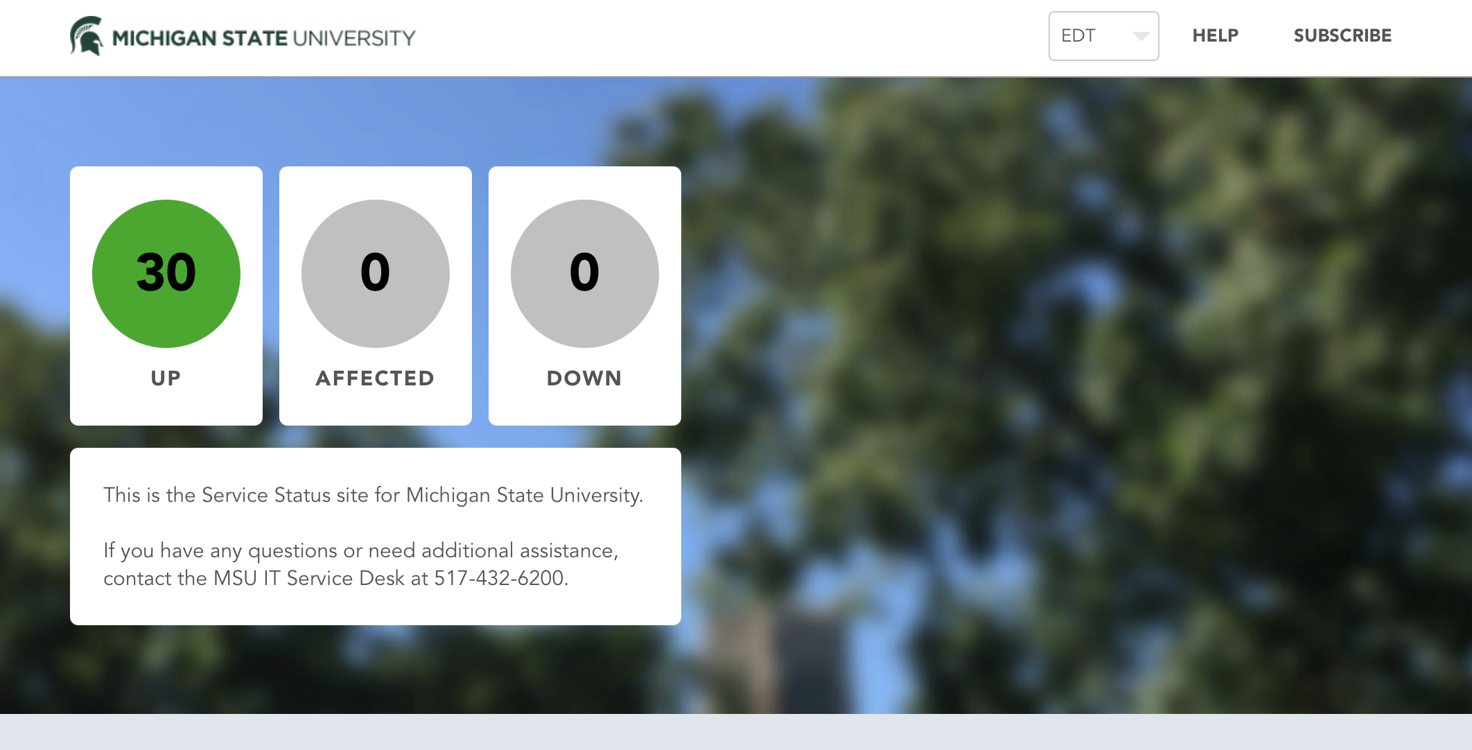 Image of the service status home page